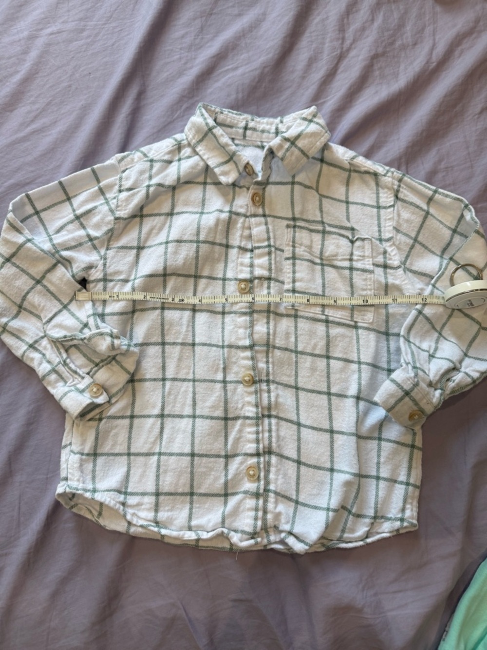zara Kids White and Green Plaid Button-Up Shirt